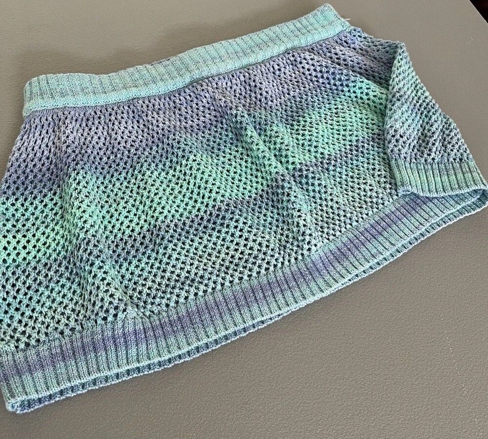 BODY Knitted Miniskirt Womens Large Striped Blue & Teal Coastal Boho Chic Preppy